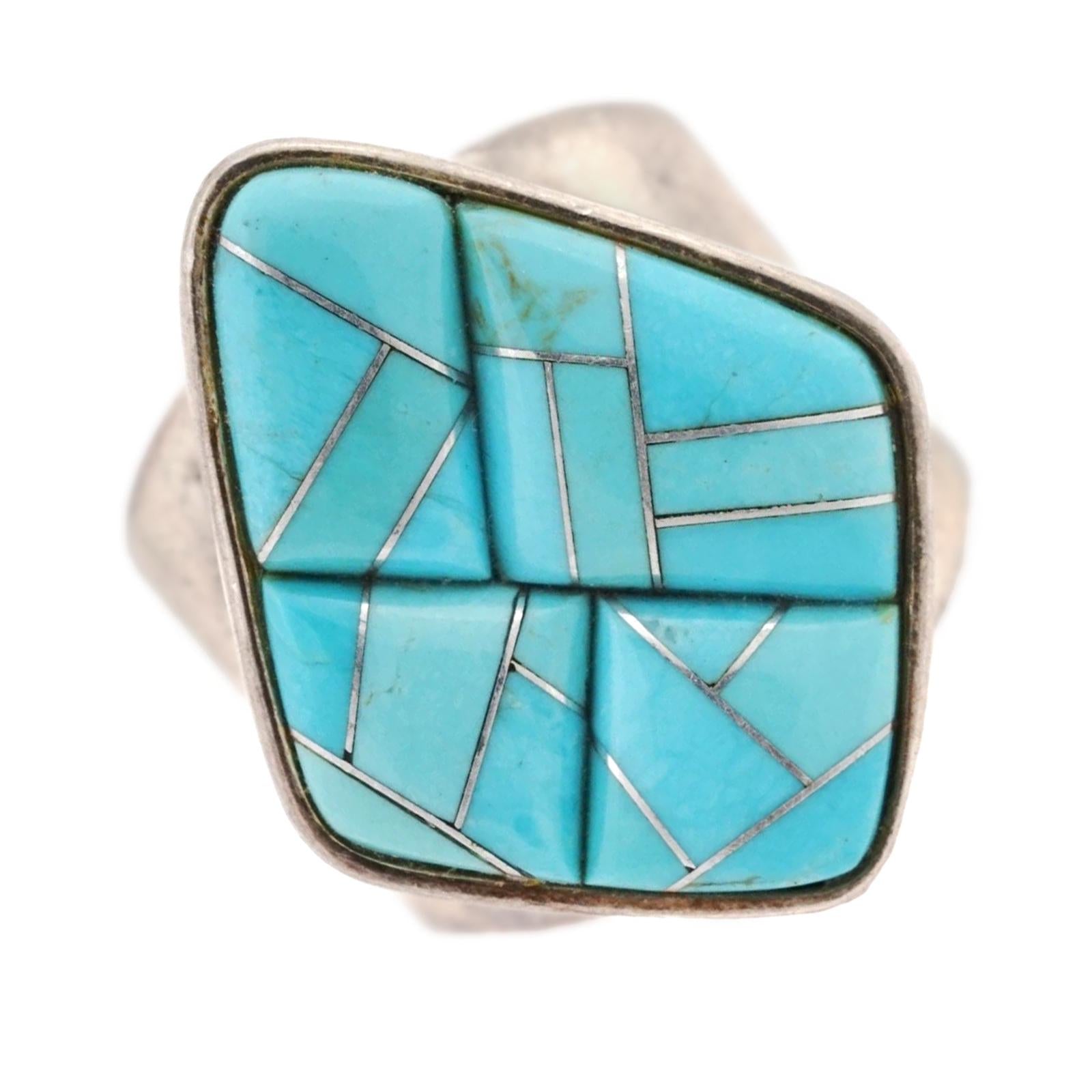 Blue Turquoise Mosaic And 925 Silver Statement Ring By Desert Rose, Design Of Jay King, Southwestern Americana Fashion Accessories, Cowgirl