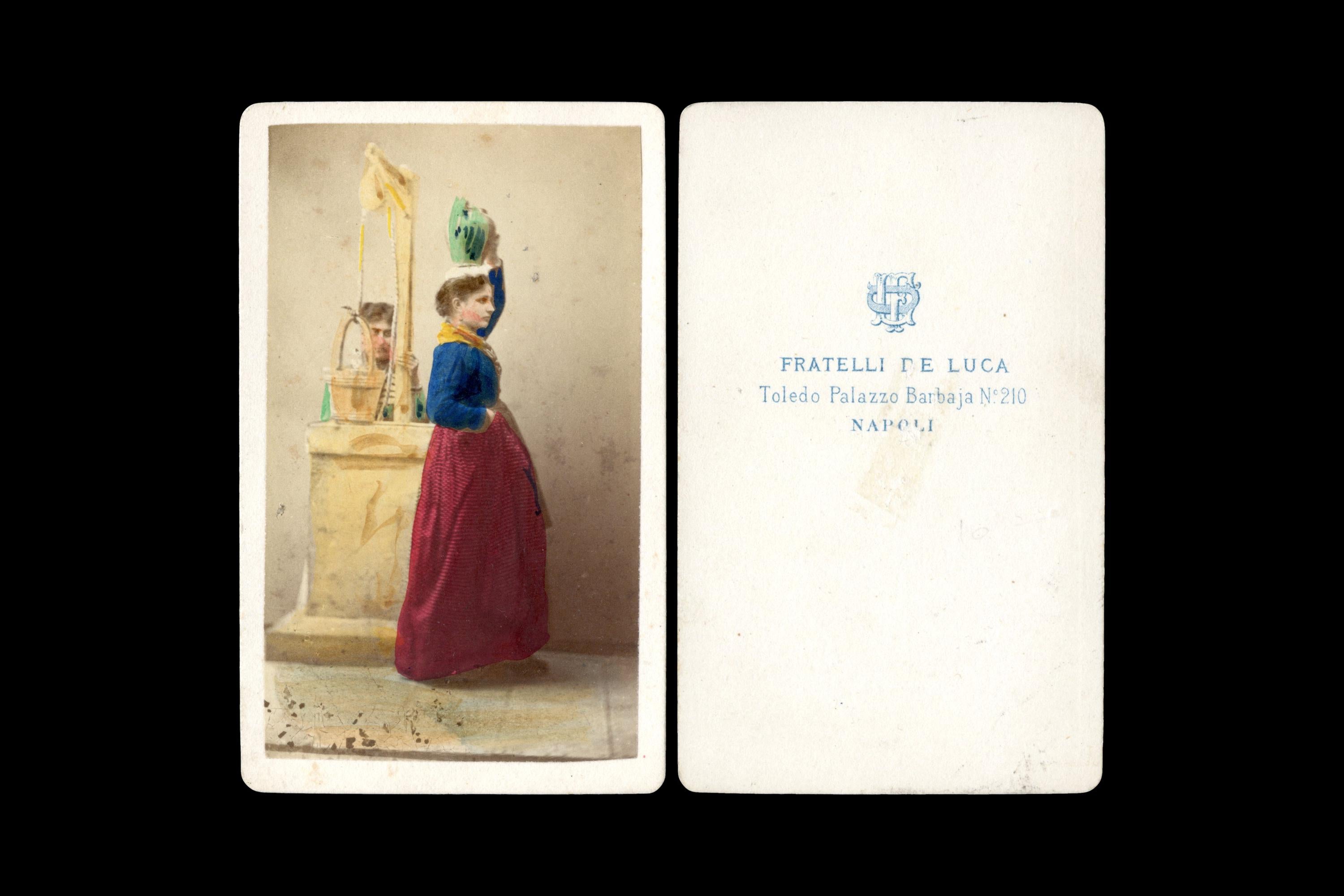 Naples Italy 1870s, Hand Colored Carte De Visite Photo With A Water Lady In Folk Clothes, Fratelli De Luca, Collectibles And Memorabilia