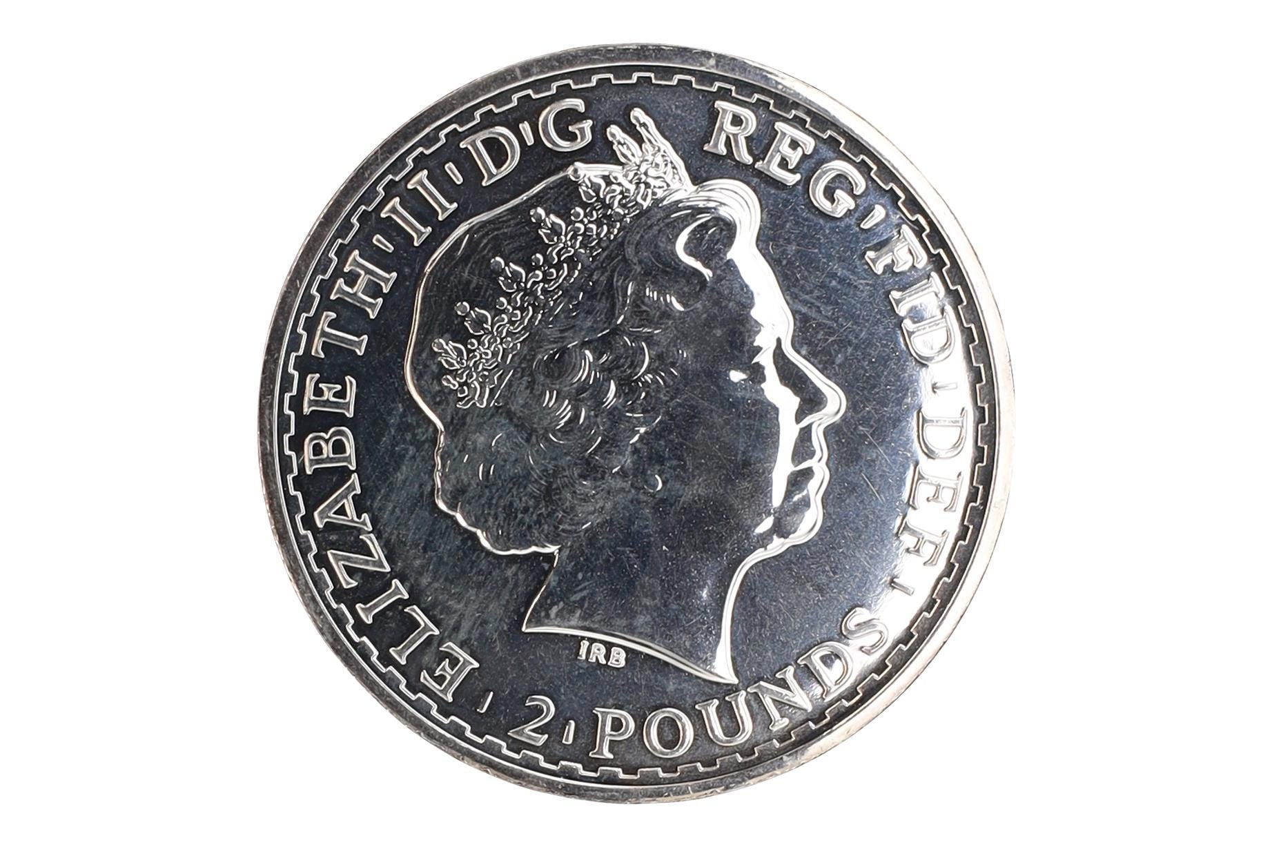 Britannia 2013 Two 2 Pounds, Queen Elizabeth II Of United Kingdom, 4th Portrait, 1 oz Fine Silver Rounds Bullions, Numismatics Collectibles