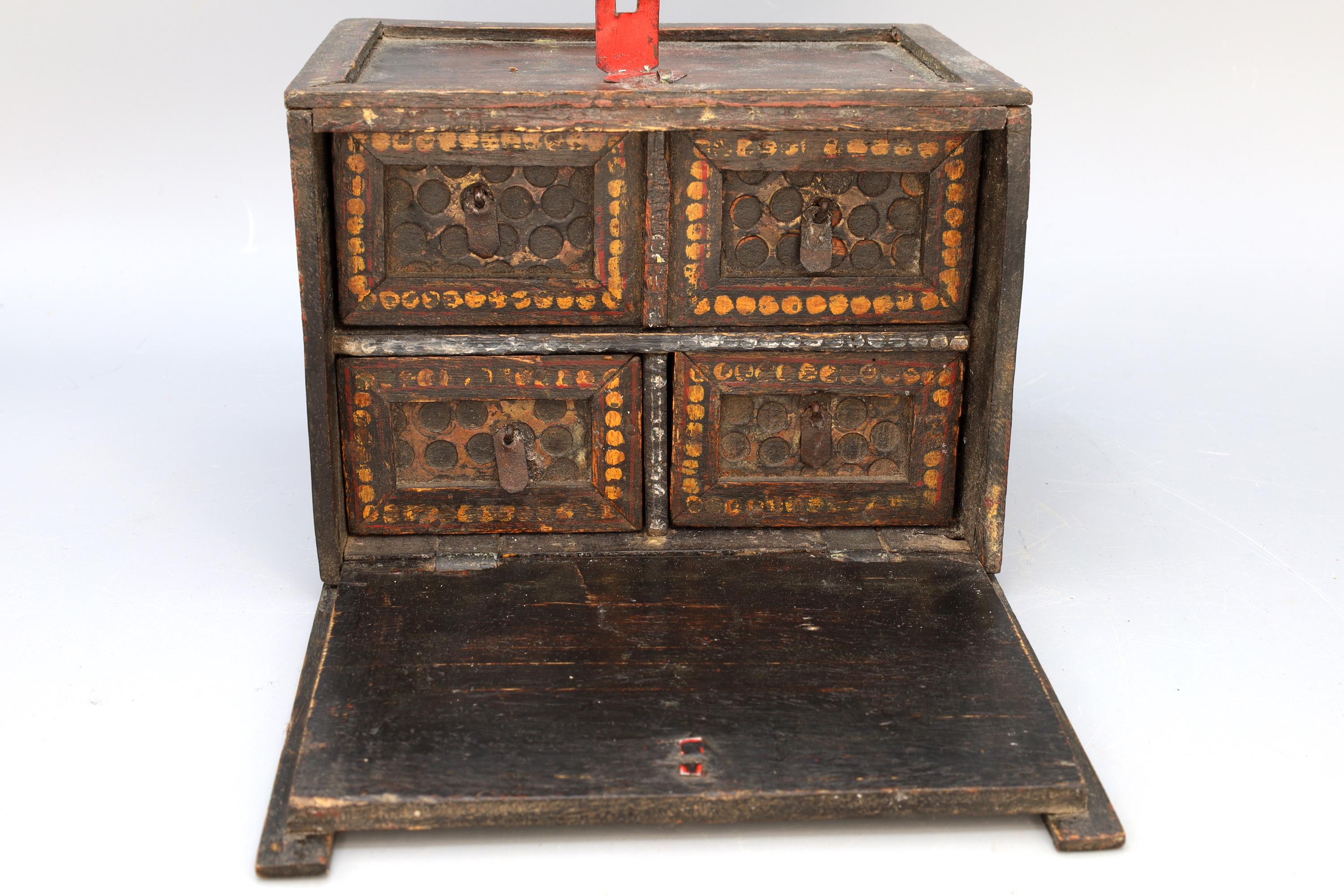 Antique 19th Century Jewelry Box With Drawers, Rajasthan India. Ethnic Rustic Cabinet, South Asia Folk Art, Oriental Crafts And Collectibles