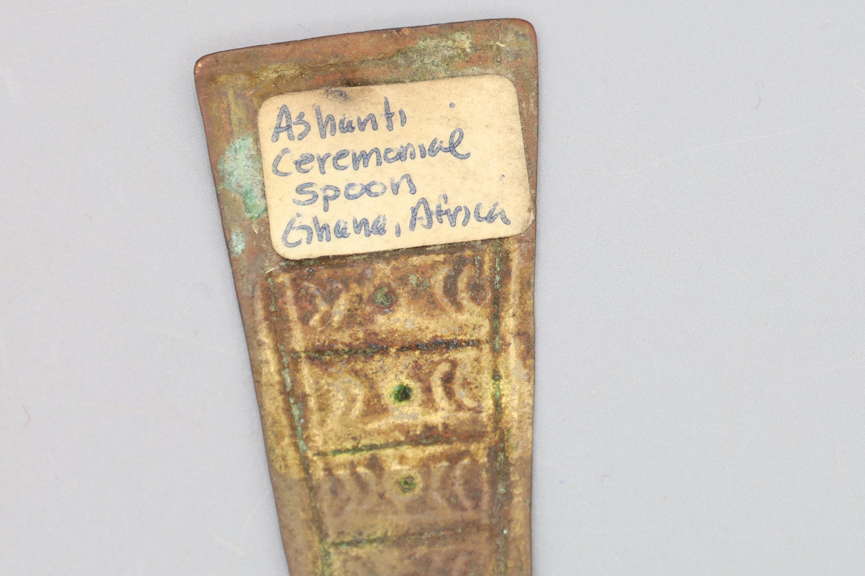 Antique Late 19th Century West African Ceremonial Spoon, Ashanti Peoples, Ghana, Hammered Brass, Victorian Era Colonial African States