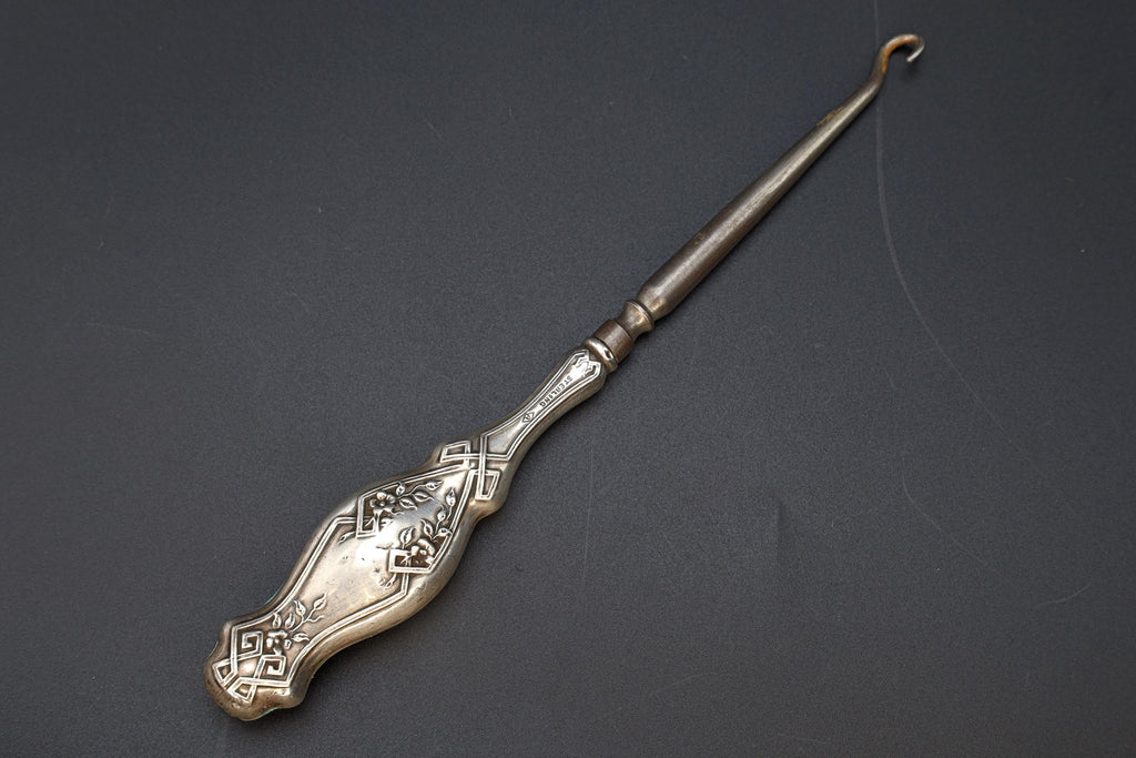 Antique 1890s Button Hook In Art Nouveau Style, American Sterling Silver, Victorian Era Dressing Tools, Fashion Accessories And Collectibles