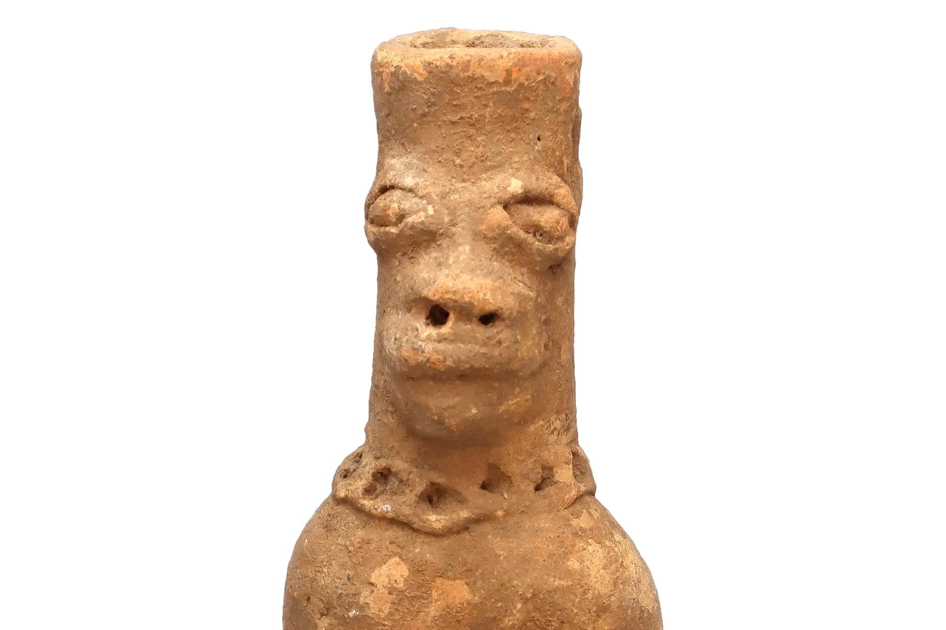 Antique 14th Century Ghana, Komaland Archaeological Site Terracotta Piece, Young Man Sitting, Squatting, African Antiquities And Art