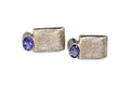 Vintage Stud Earrings, 925 Sterling Silver And Faceted Amethyst Cabochons, Fashion Jewelry