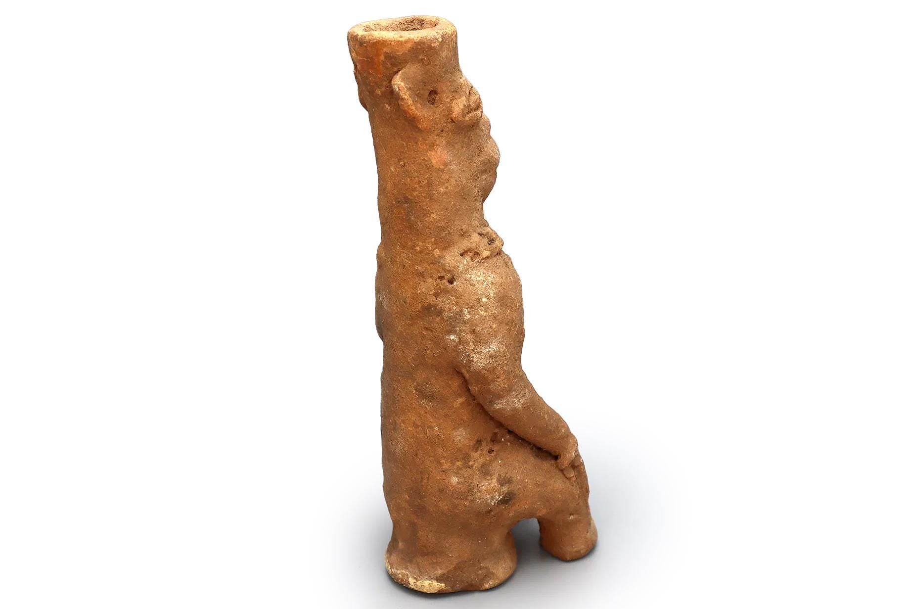 Antique 14th Century Ghana, Komaland Archaeological Site Terracotta Piece, Young Man Sitting, Squatting, African Antiquities And Art
