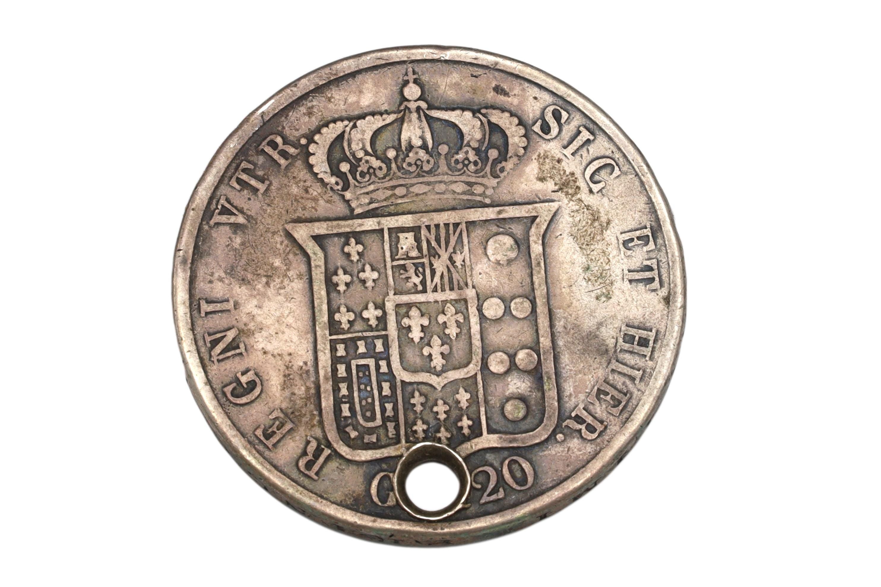 Italian States 120 Grana Of Ducat 1837 Silver Coin. Kingdom Of The Two Sicilies. King Ferdinand II Coinages Mint On Naples 19th Century