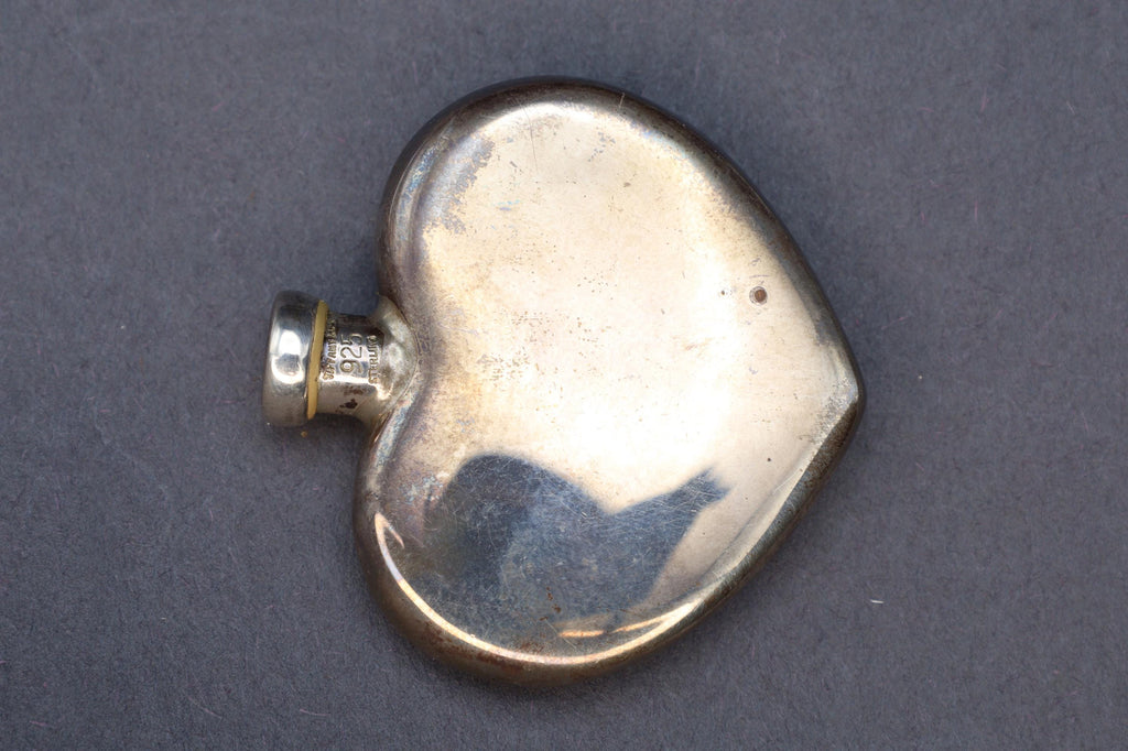 Tiffany & Co Perfume Bottle, A Vintage Sterling Silver Snuff Bottle With Brand Hallmarks. No Engravings, Small Heart Shaped Bottle Flask
