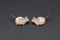 Vintage 1988 ELLES Pig Earrings, Crescent Moon 925 Sterling Silver Hallmarks, American Studs, Southwestern Womens Jewelry Animal Art