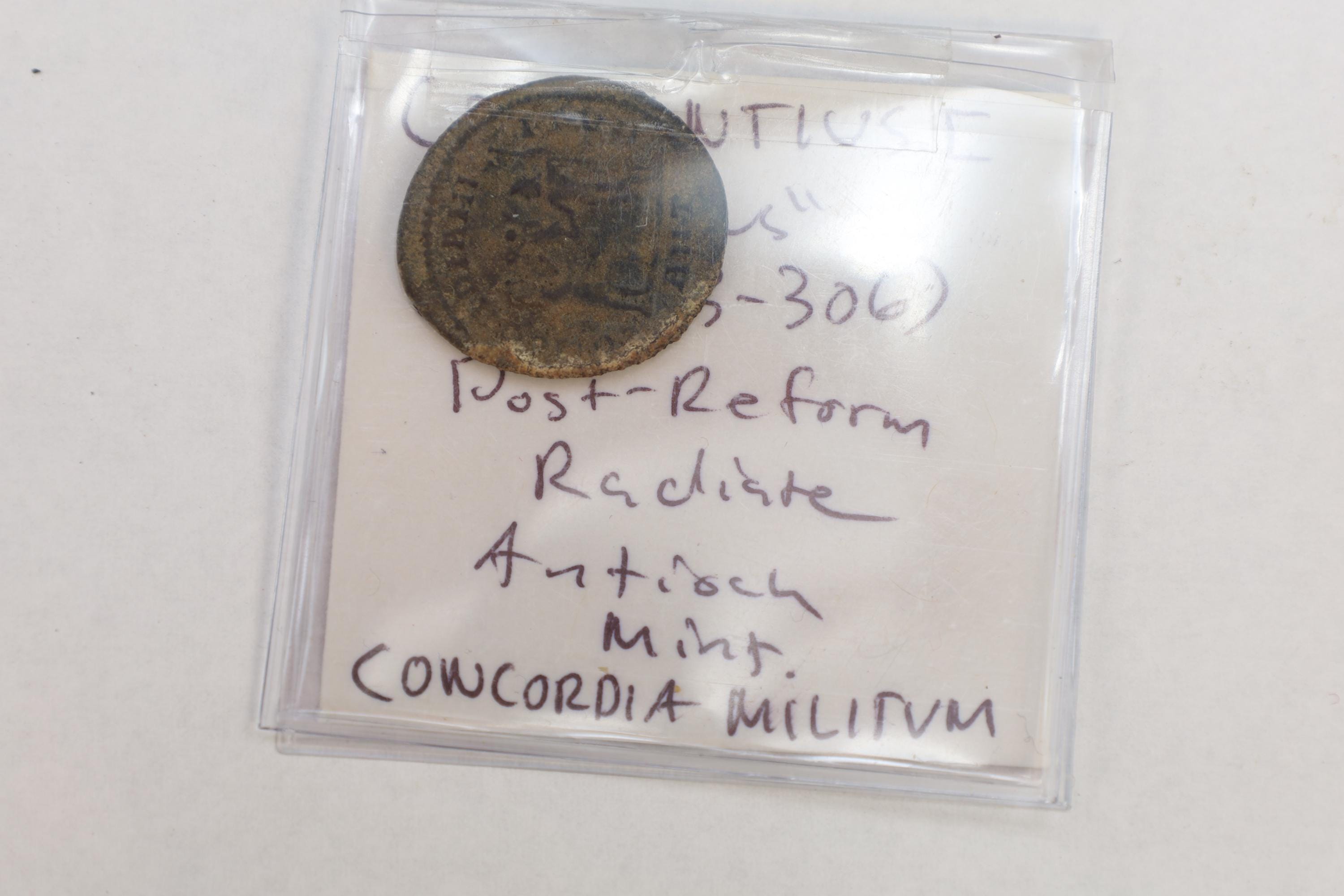 Ancient Roman Empire Bronze Coin, Emperor Constantius I Concordia Militum, 3rd Century AD, Numismatics Historical Collectibles