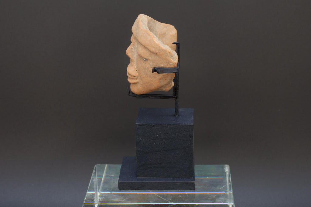 Ancient Huastec Head Figure Probably With Mask On, Circa 500AD Panuco River Style, Veracruz Pre Columbian Ceramic Idol, Prehispanic Mexico