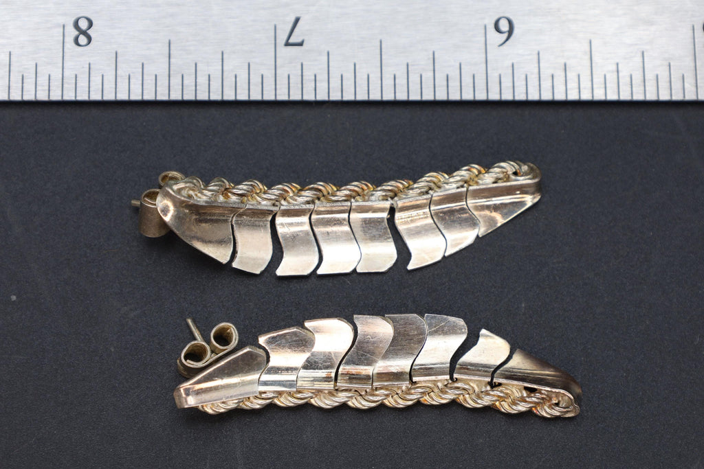 Modernist Articulated Dangle Earrings With An Organic Snake Or Fish Skeleton Design, 925 Sterling Silver Handmade Jewelry
