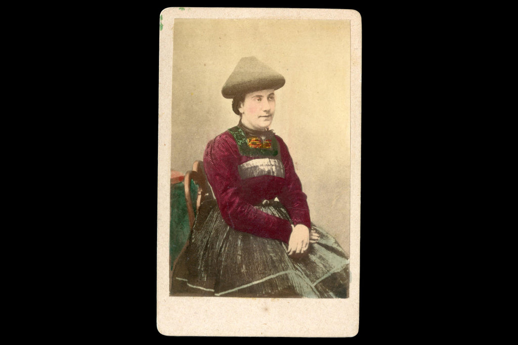 Antique 1870s Carte De Visite With A Bregenzerwald Verein Female Farmer, Alps Mountains, Austrian Hungary Empire, CVD By Albert Kretschmer