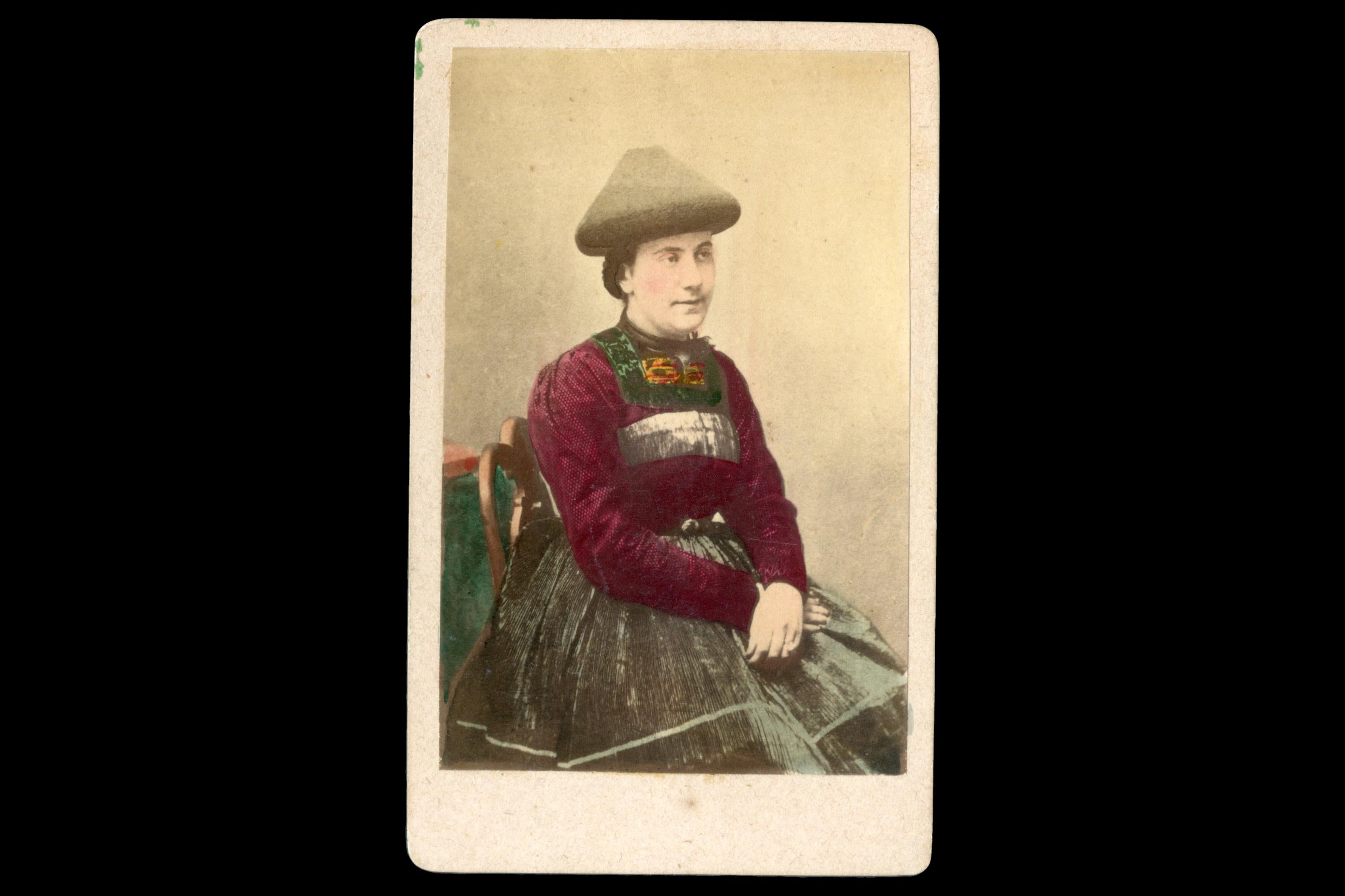 Antique 1870s Carte De Visite With A Bregenzerwald Verein Female Farmer, Alps Mountains, Austrian Hungary Empire, CVD By Albert Kretschmer
