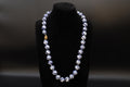 Art Deco Porcelain Beaded Necklace With Watermelon Blue And White Ball Round Beads. Chinese Exports Circa 1930s. Hand Knotted Folk Jewelry
