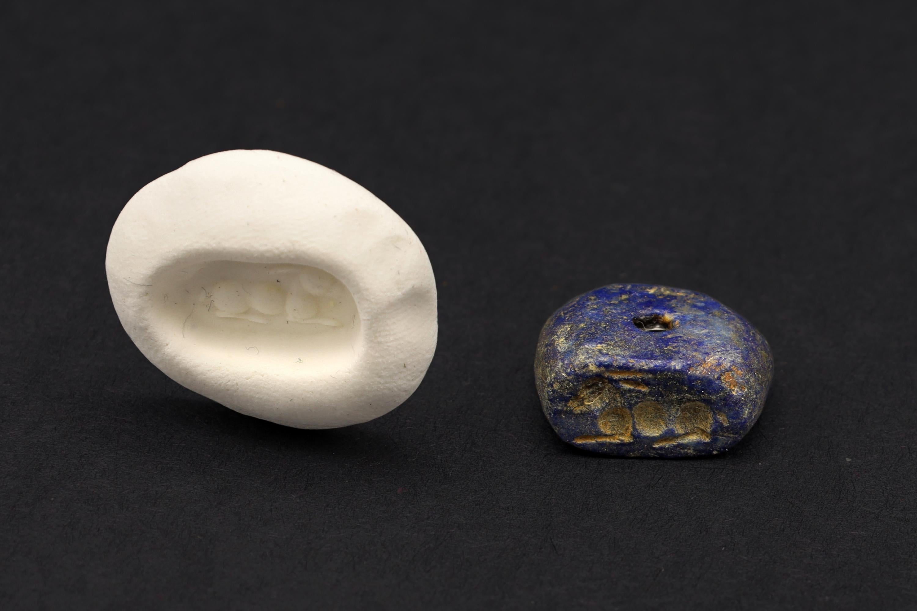 Ancient Elam Civilization, Carved Lapis Lazuli Seal Stamp With Ram Sheep Animal, Pendant Bead, Circa 2nd Millenium BCE, Antiquities Art