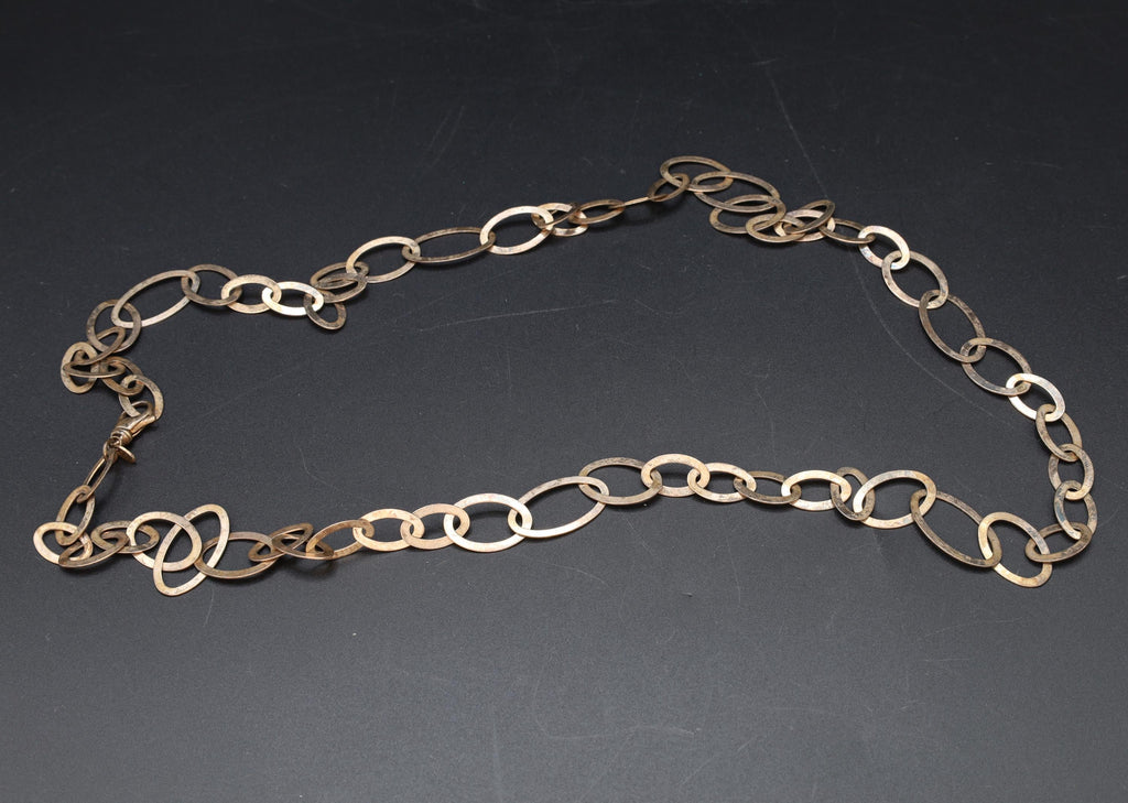 Rare Milor Italy Jewelry, A 950 Sterling Silver Flat Link Chain, XL Large 33 inches Length, Retro Vintage 1990s Fashion Accessories