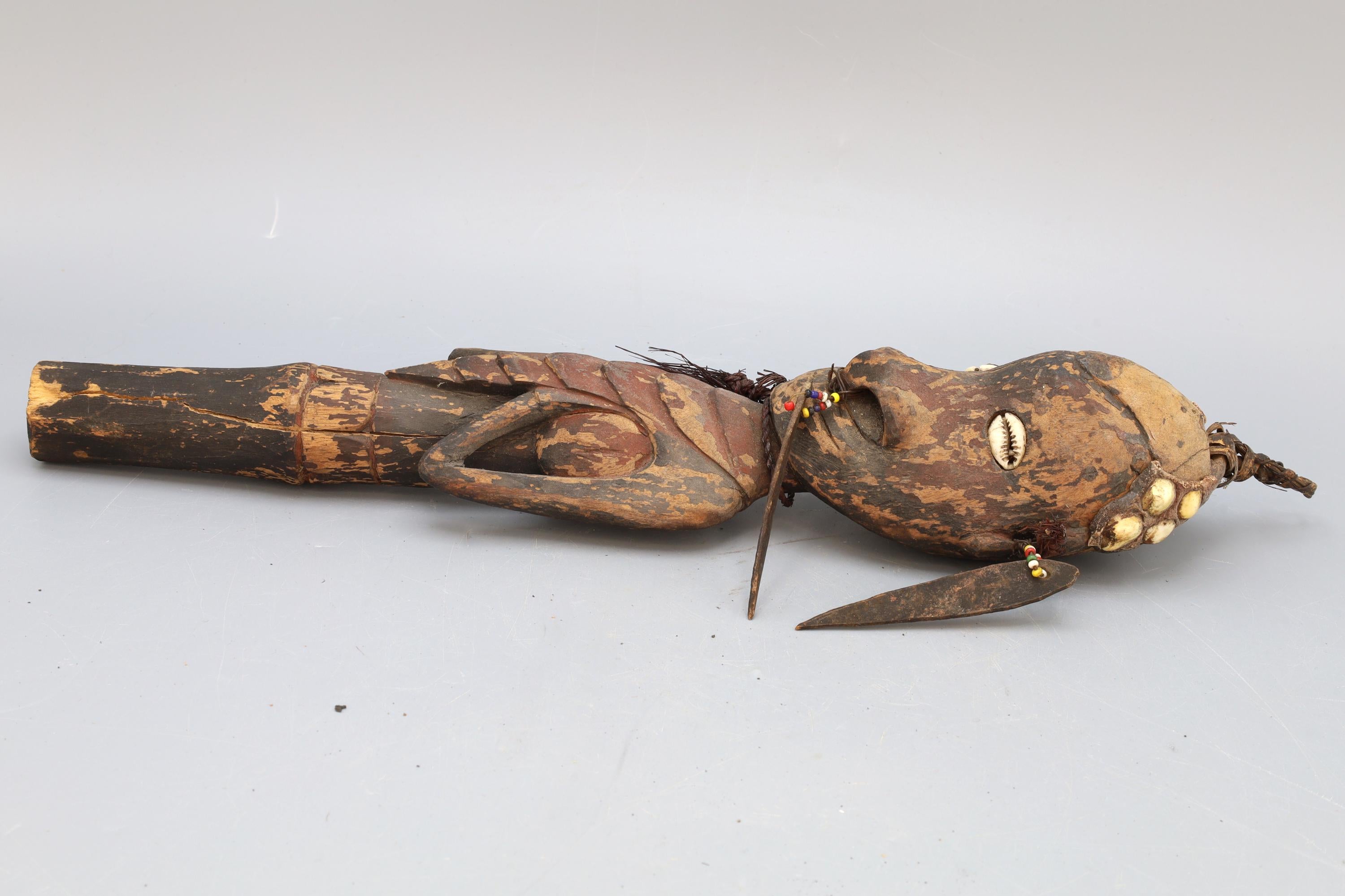 Papua New Guinea, Antique Early 20th Century Tribal Chief Cane Idol Of Ancestor, Ethnographics Art