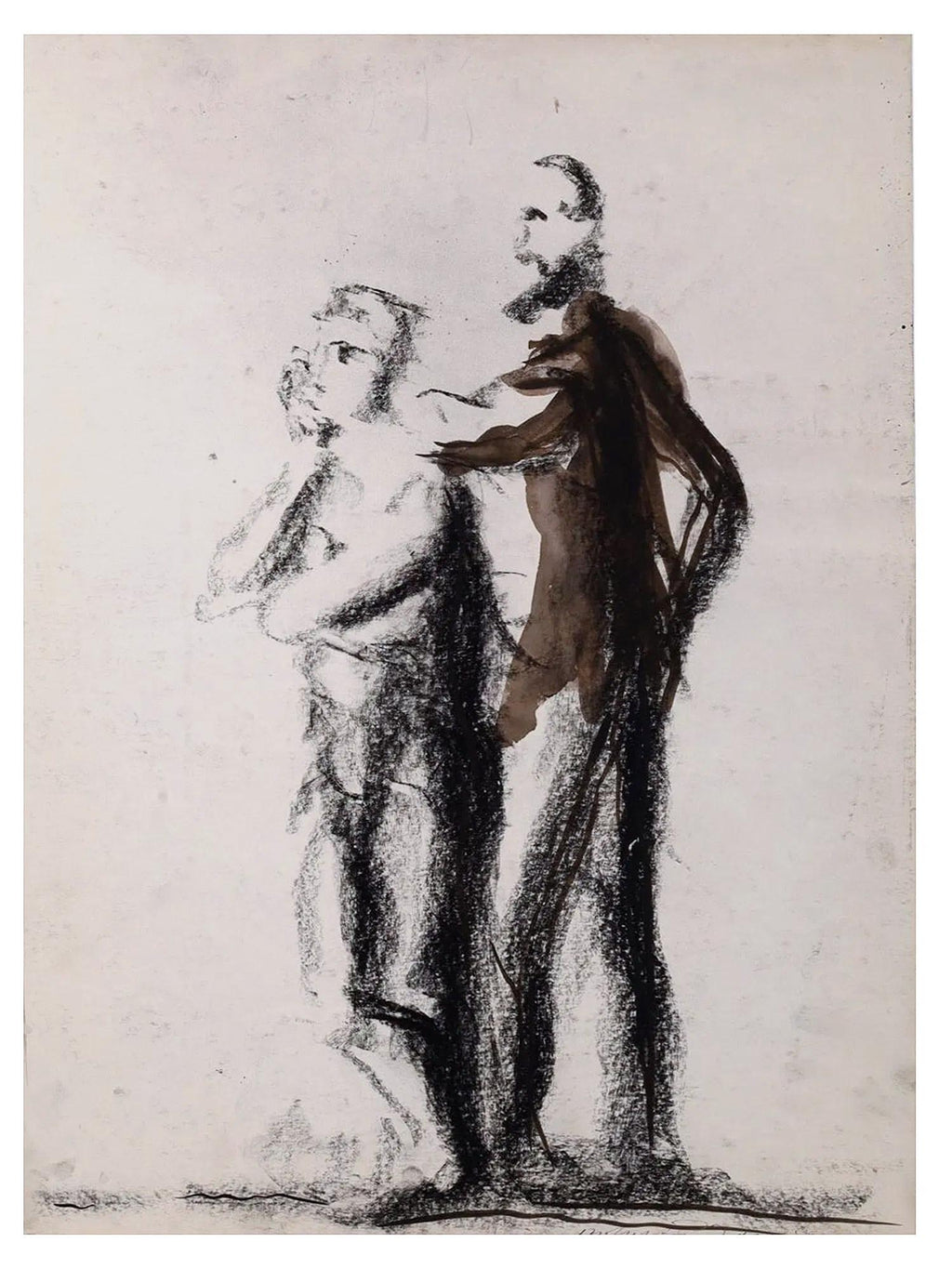 Mixed Media Artwork By Italian Artist Roberto Barni, Black Pastel On Paper, Hand Signed, European Contemporary Art