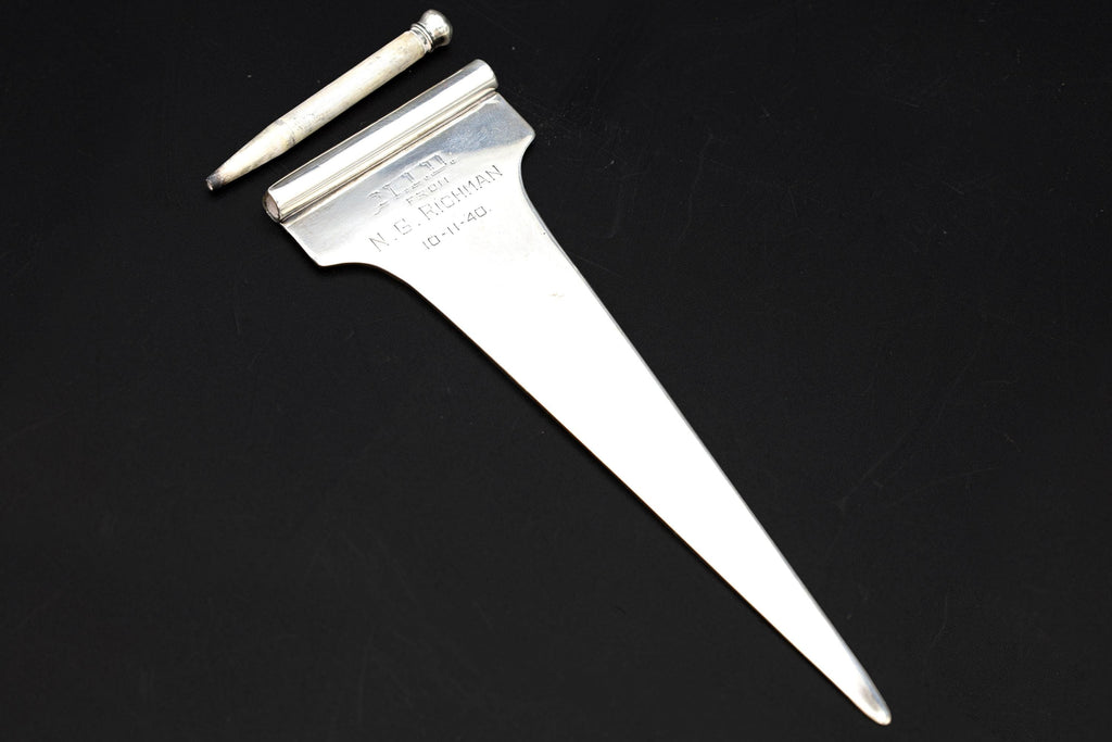 Large Sterling Silver Bookmarker, Extremely Rare Books Page Marker With Pencil Attachment, Crafted in the 1930s, American Silver Mark