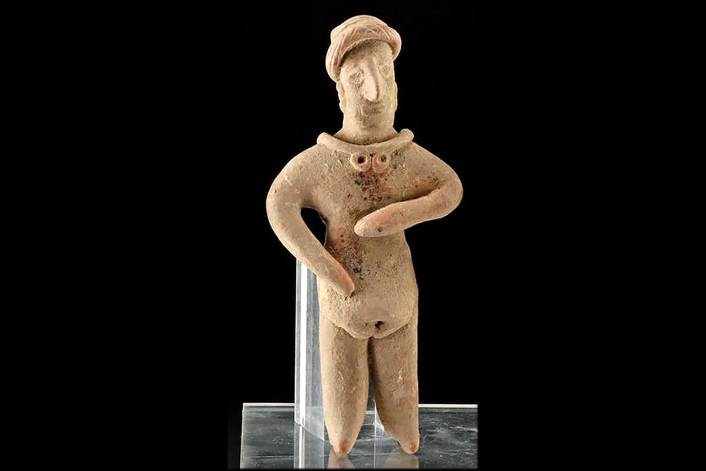 Ancient Pre Columbian Colima Pottery Standing Female Figure, Full Body Idol Dated Between 100 BCE To 250 AD, Western Mexico, Mesoamerica Art