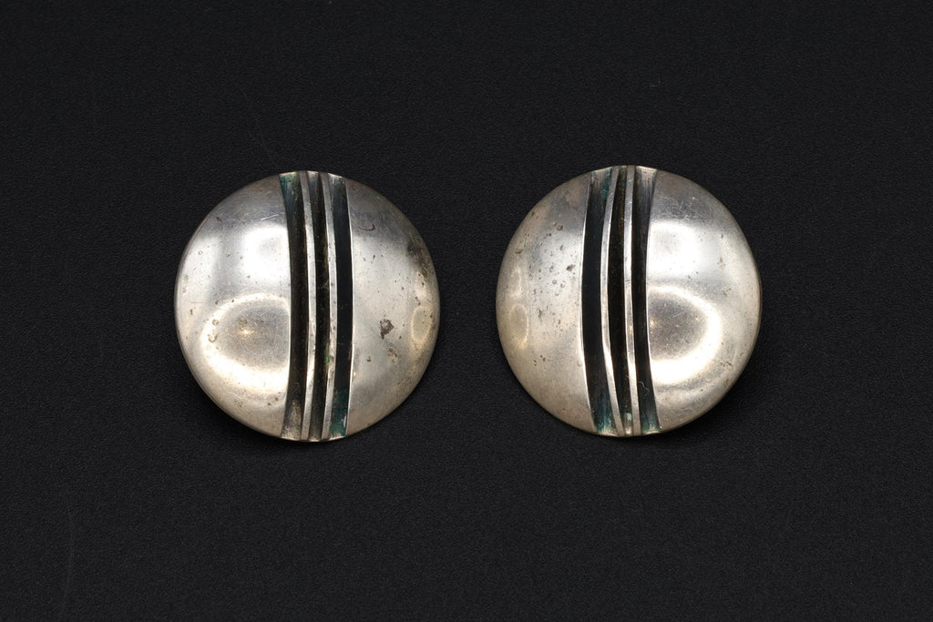 Vintage 1980s Navajo Native American Stud Earrings, Yazzie Johnson, 925 Sterling Silver Modernistic Stud Dome Studs, Southwestern Jewelry