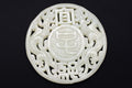 Chinese Round Amulet, Carved Stone Chilong Bi Disc In A Pale Green Tone, Two Sided Round Pendant, Feng Shui, Oriental Asian Accessories