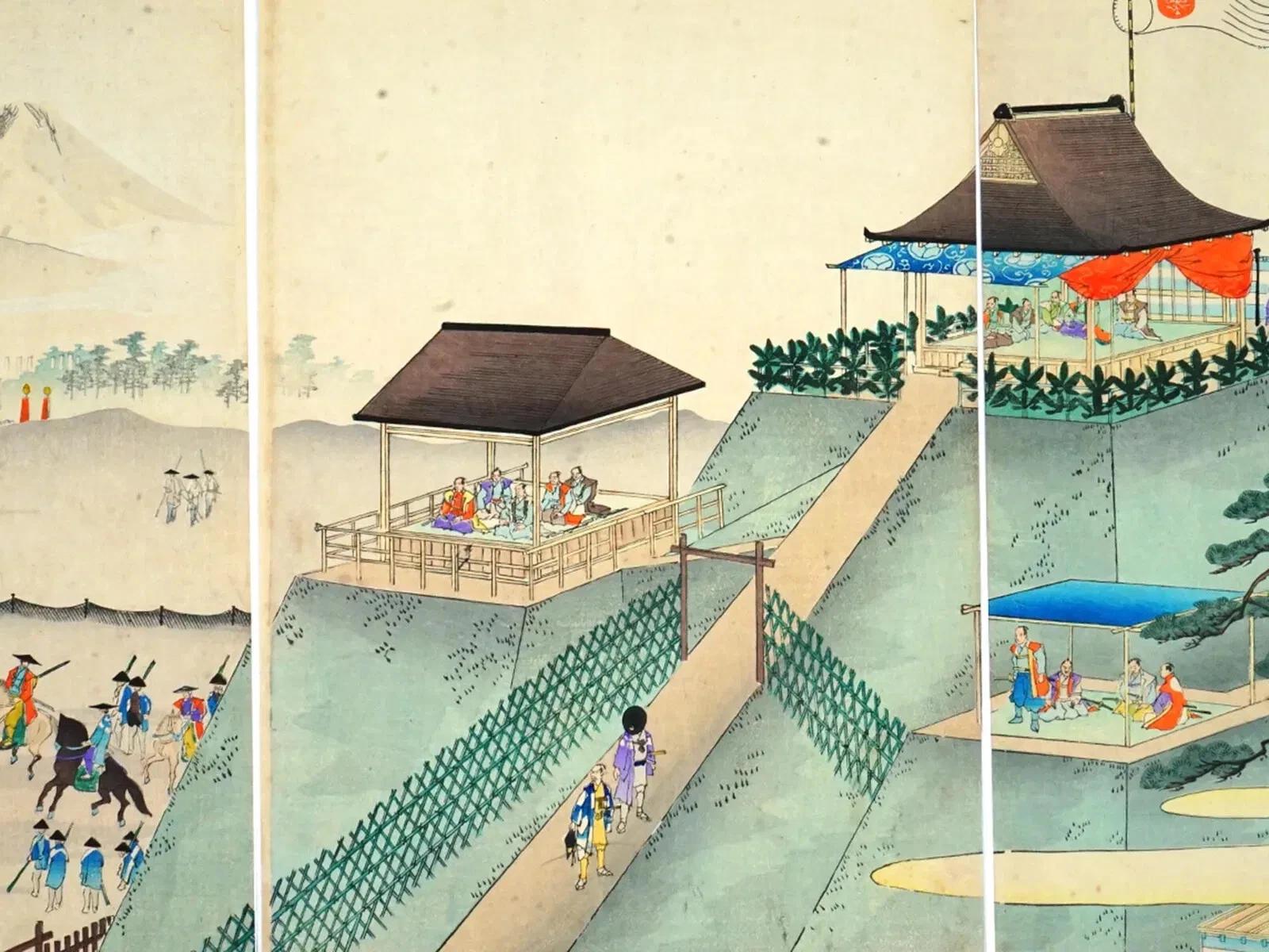 Yoshu Chikanobu, Nishiki-e Japanese Meiji Era Military Artwork Illustration Triptych, Asian Oriental Art Ukiyoe Print