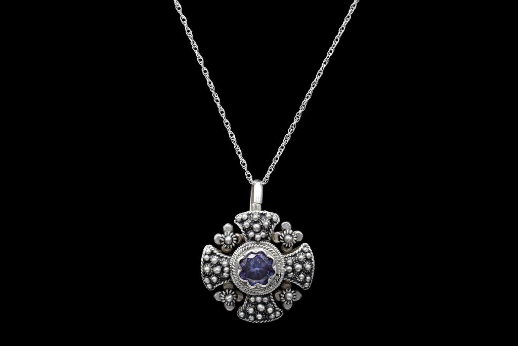 Jerusalem Cross Pendant Necklace, Crusaders Maltese Cross, 835 Silver Jewelry, Holy Land, Israel, Palestine, Vintage 1950s Accessories