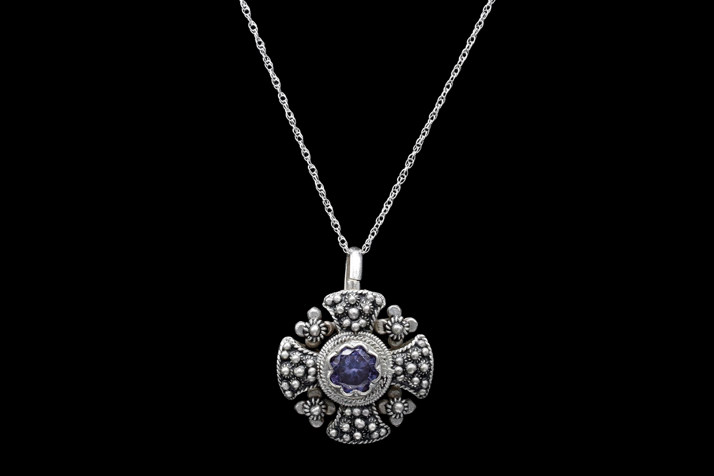 Jerusalem Cross Pendant Necklace, Crusaders Maltese Cross, 835 Silver Jewelry, Holy Land, Israel, Palestine, Vintage 1950s Accessories