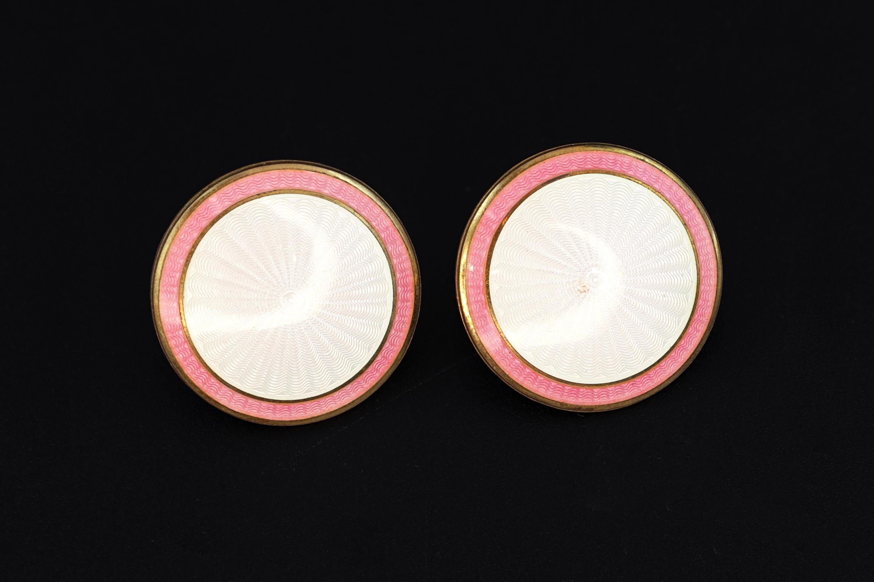 Large Scandinavian Stud Earrings, Ole Petter Rasch Olsen Jewelry Signed OPRO, Sterling Silver And Guilloche Enamel, Modernist Design 1970s