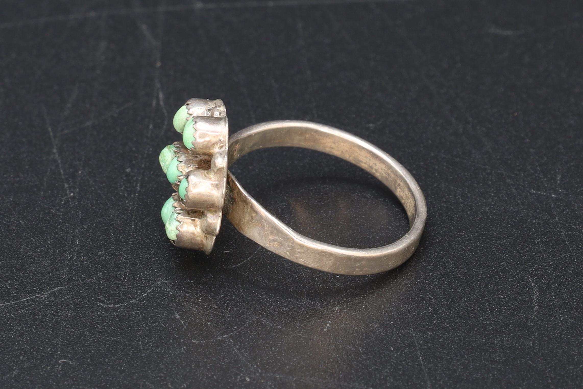 Turquoise Ring Size 7 USA Charts, Snake Eyes Multi Stone, Southwestern Americana Fashion Accessories, Navajo Zuni Style Jewelry