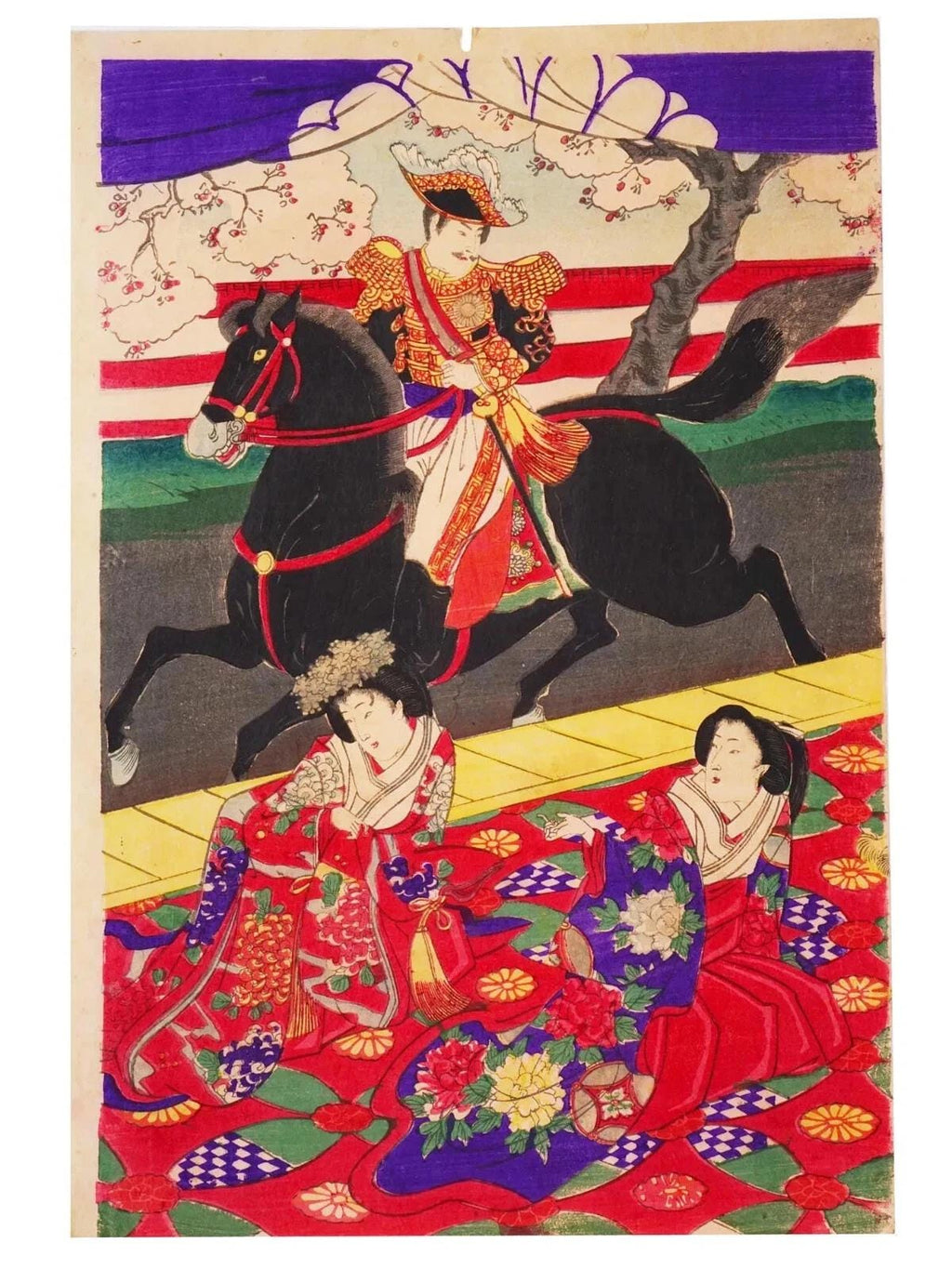 Chikanobu Yoshu, Nishiki-e Japanese Meiji Era Military Artwork Illustration Triptych, Asian Oriental Art Ukiyoe Prints