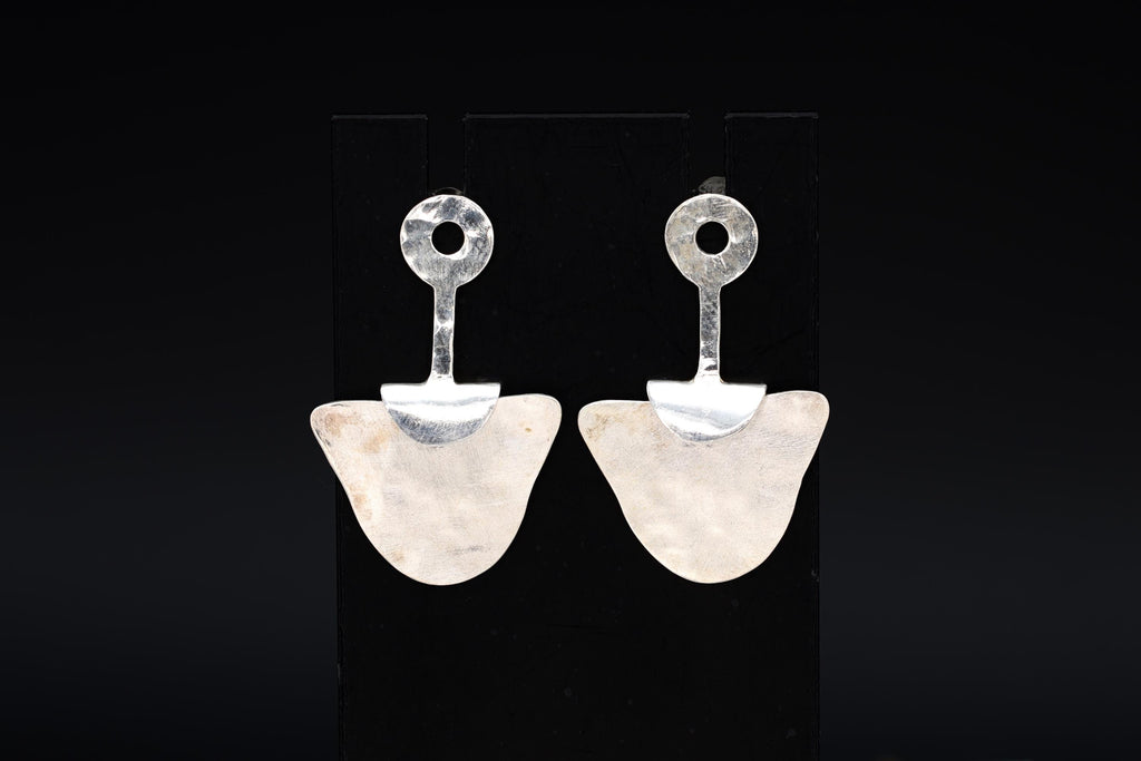Modernist Abstract Dangle Earrings With An Organic Shape Design, 925 Sterling Silver Handmade Artisan Jewelry