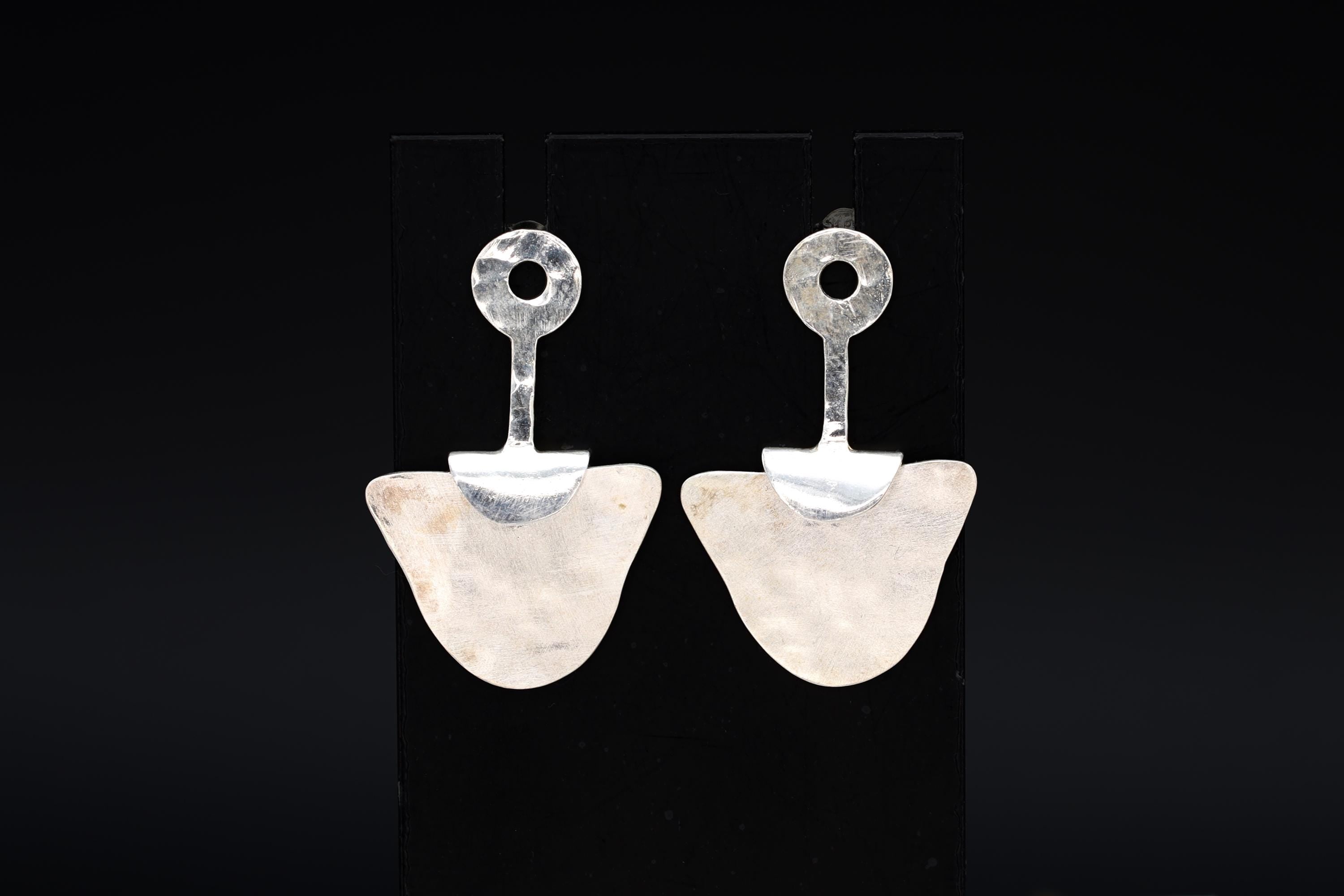 Modernist Abstract Dangle Earrings With An Organic Shape Design, 925 Sterling Silver Handmade Artisan Jewelry