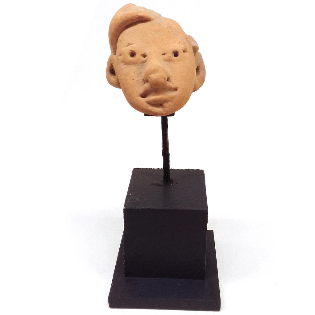 Ancient Huastec Head Figure Orange Pottery, Circa 300 AD Panuco River Style, Veracruz PreColumbian Ceramic Idol Figure, Prehispanic Mexico