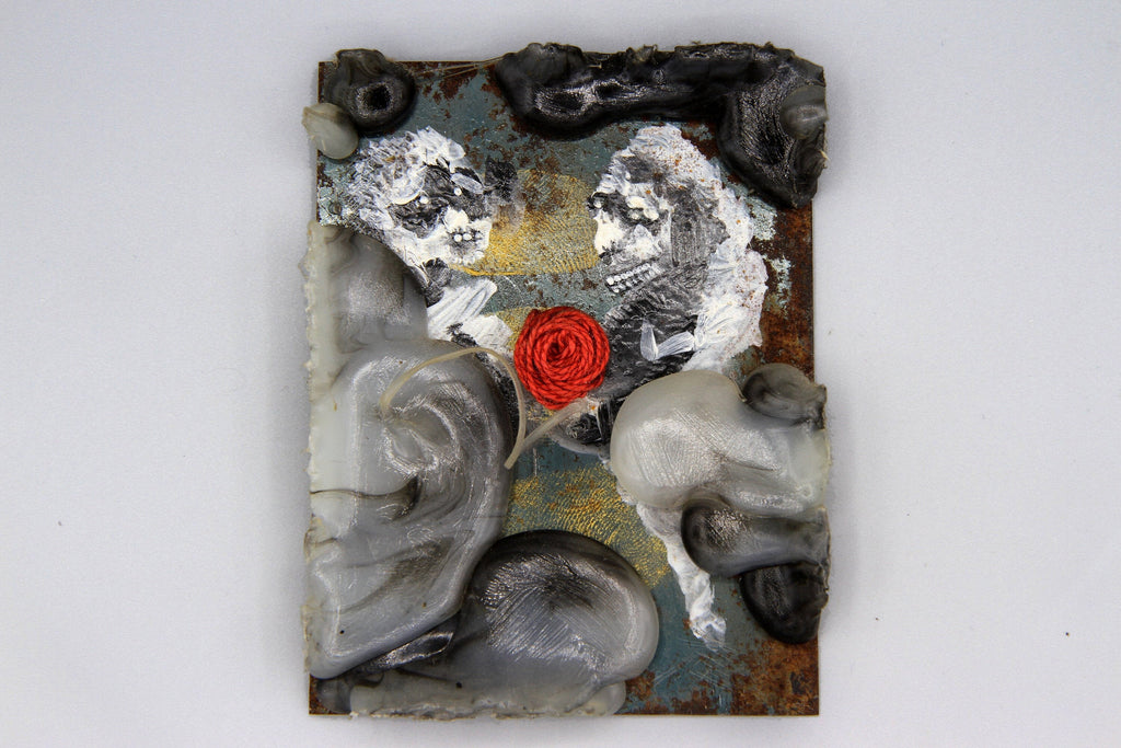 Small Wall Art, Surreal Sculpture, Fetus in Utero, Two Brothers Portrait, Surreal in Utero Space, Modern Religious Art, Mixed Media Decor