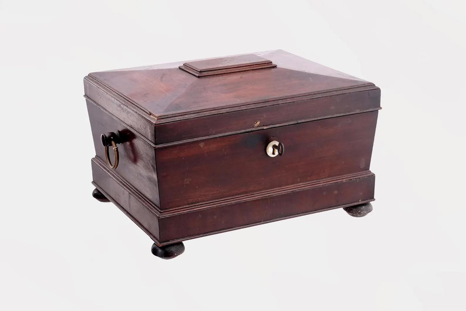 Antique 19th Century Legged And Lidded Wooden Jewelry Chest Box, France, Furniture Accessories, European Small Storage