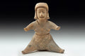 Ancient Pre-Columbian, West Mexican Artwork. Colima Ceramic Shaft Tomb Sitting Figure, Full Body Female Statuette Ca 300 BCE, Antiquities