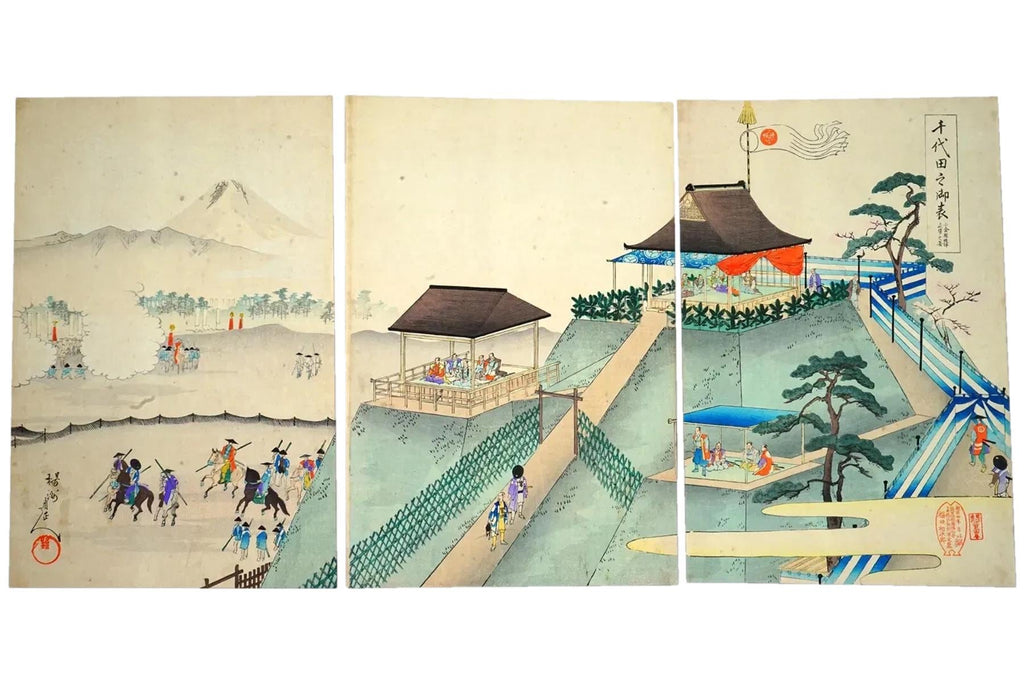 Yoshu Chikanobu, Nishiki-e Japanese Meiji Era Military Artwork Illustration Triptych, Asian Oriental Art Ukiyoe Print