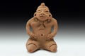 Pre Columbian Mexico. Ancient Proto-Maya Yucatec Ceramic Figure, Circa 300 BCE, Female Statuette In A Seated Pose, Antiquities