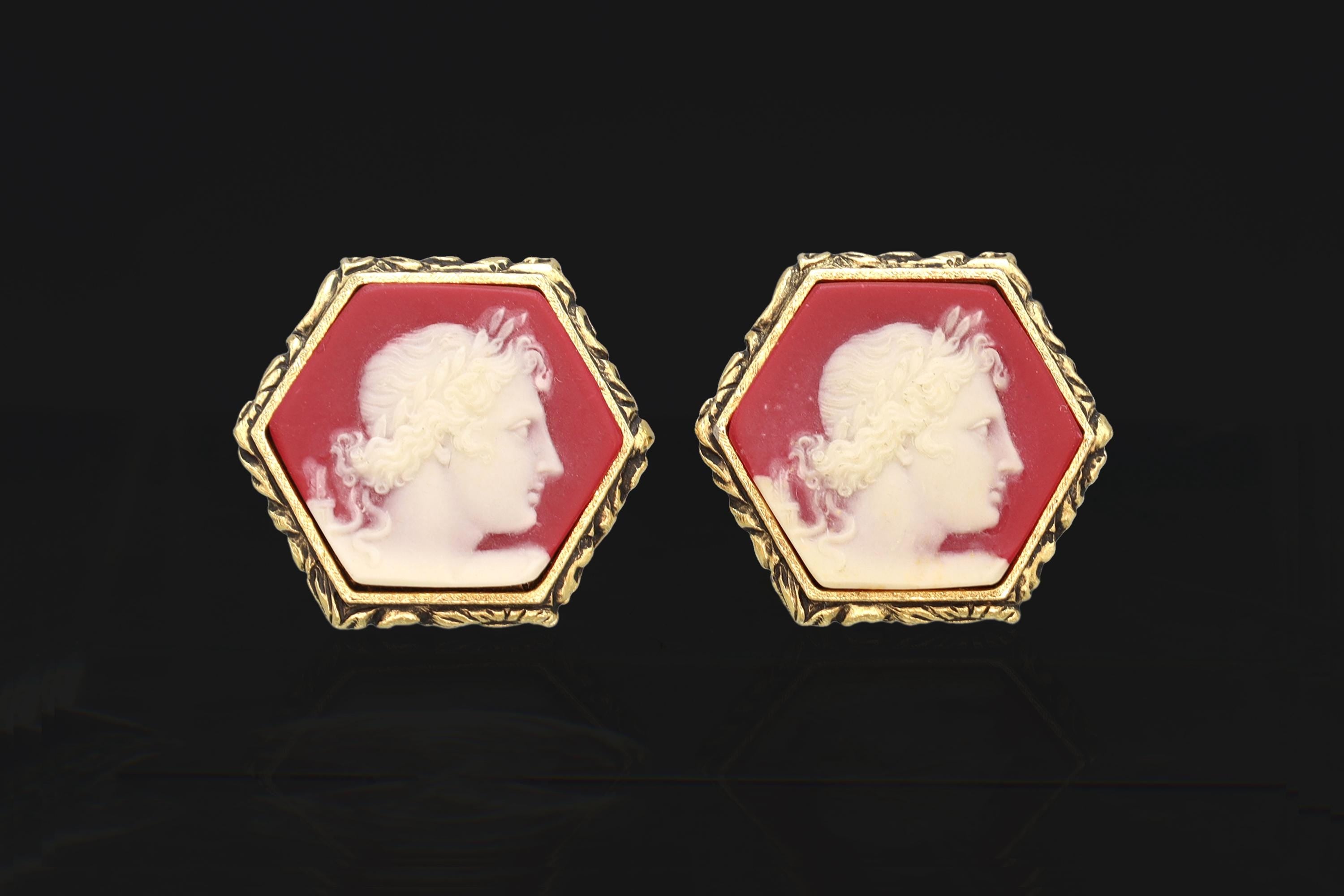 God Apollo, Vintage 1960s Dante Masterpieces Cuff Links, Incolay Cameo, A Paste Sur Paste, Large Cufflinks Mens Jewelry, Fashion Accessories