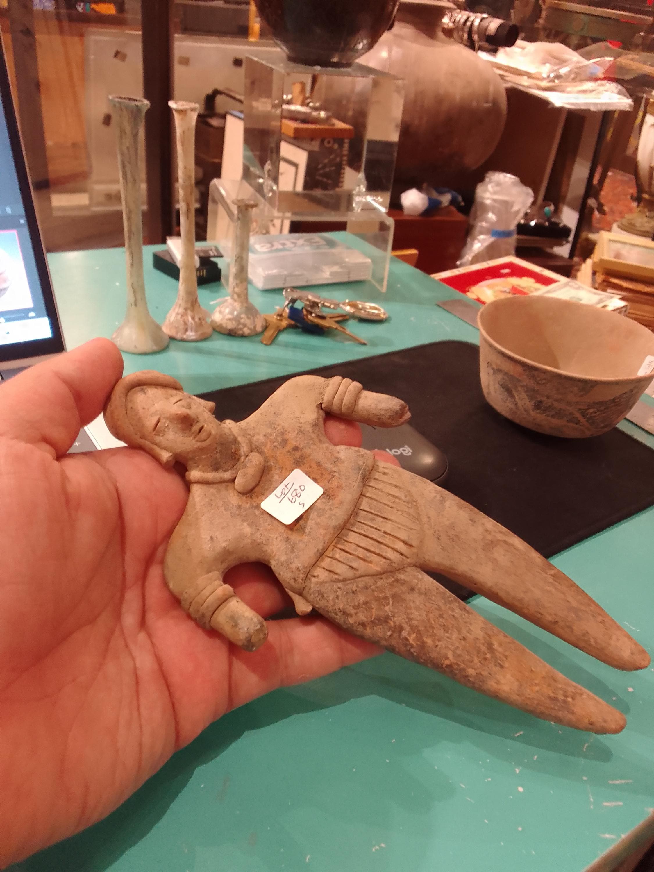 Ancient Pre Columbian Colima Pottery Standing Figure, Full Body Idol Dated As Between 100 BCE To 250 AD, Western Mexico, Mesoamerica Art