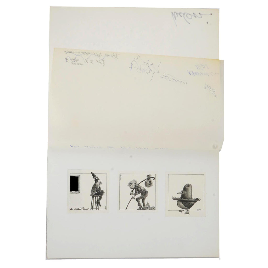 J Michael McGinn, Art Pencil Drawings 1970s, USA Political Caricature, Fortune Magazine, Sheldon Cotler for the Keeping Up, Small Vignettes