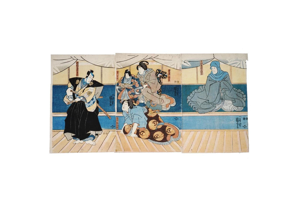 Kuniyoshi Utagawa, Japanese Edo Period, Original Antique Ukiyo-e Woodblock Print 1852, Asian Oriental Art, Kabuki Play Illustration