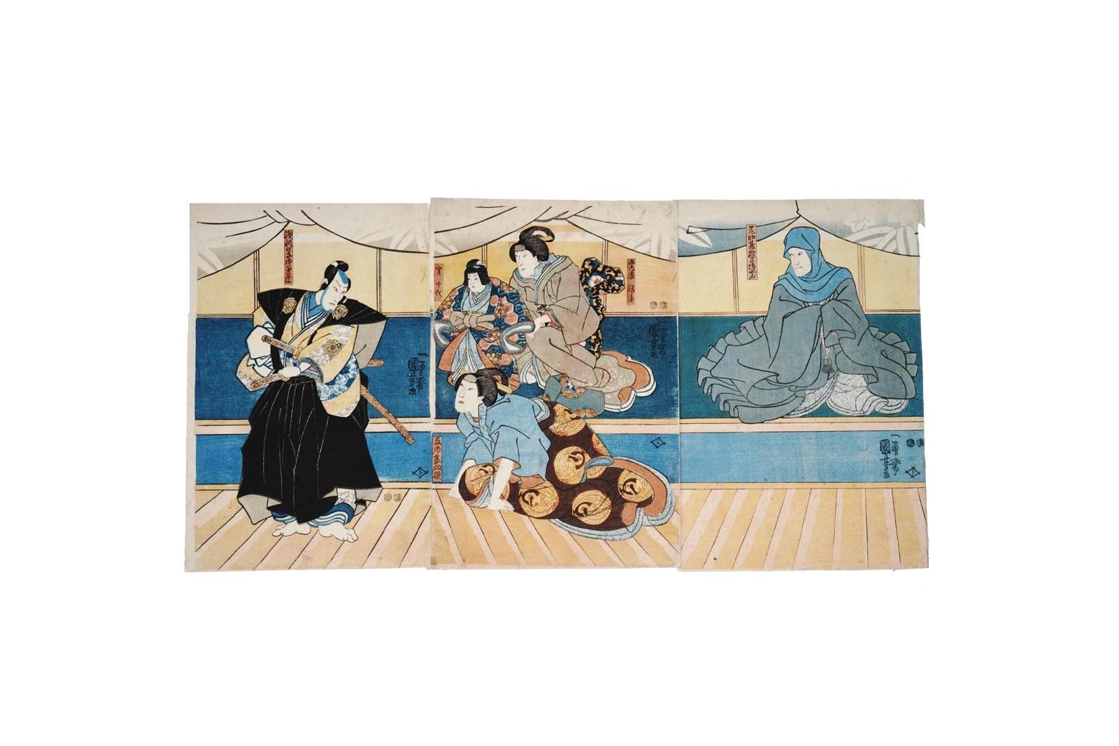 Kuniyoshi Utagawa, Japanese Edo Period, Original Antique Ukiyo-e Woodblock Print 1852, Asian Oriental Art, Kabuki Play Illustration