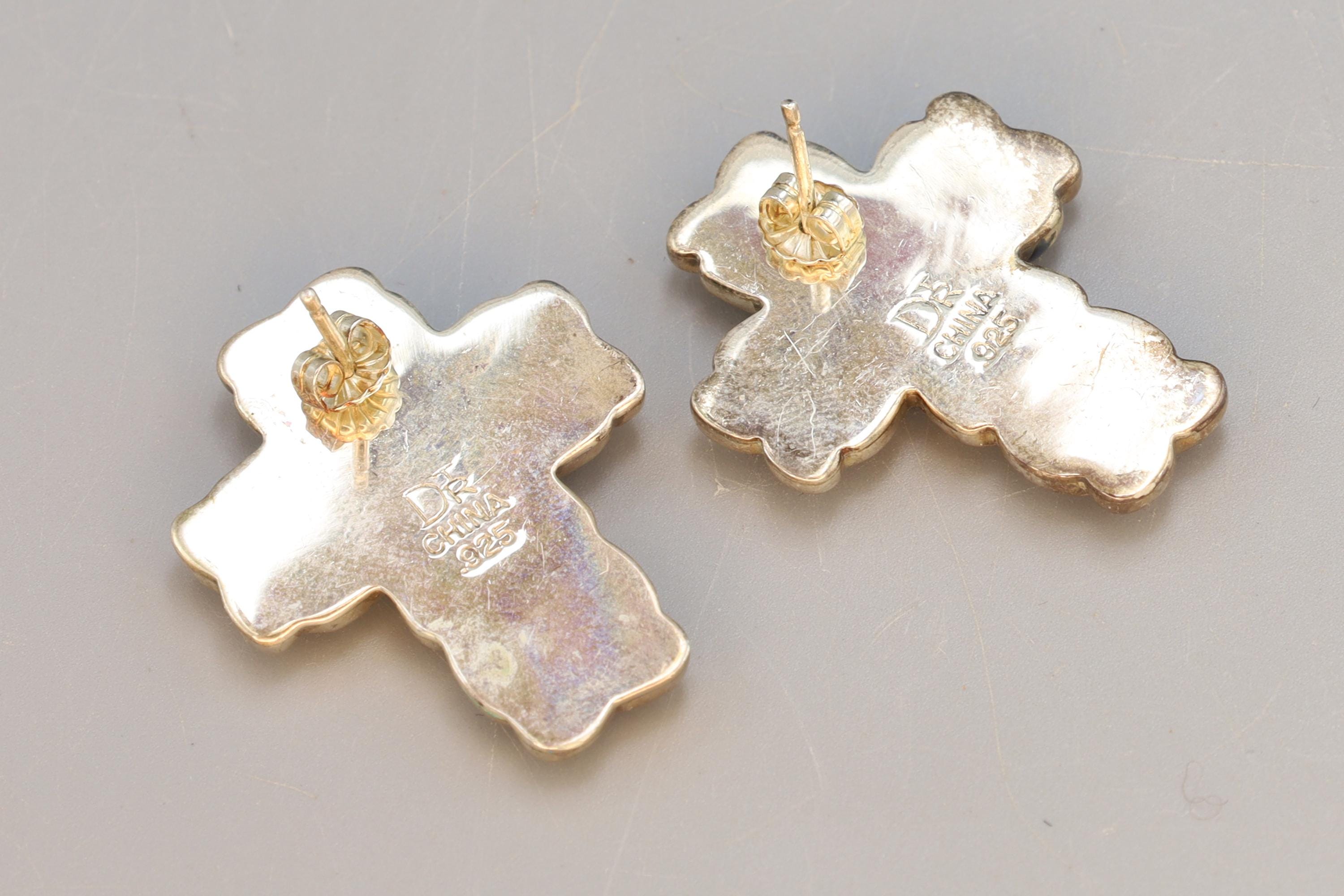 Desert Rose Jewelry, Jay King Sterling Silver And Lapis Lazuli Cross Stud Earrings, Vintage Southwestern Fashion Accessories