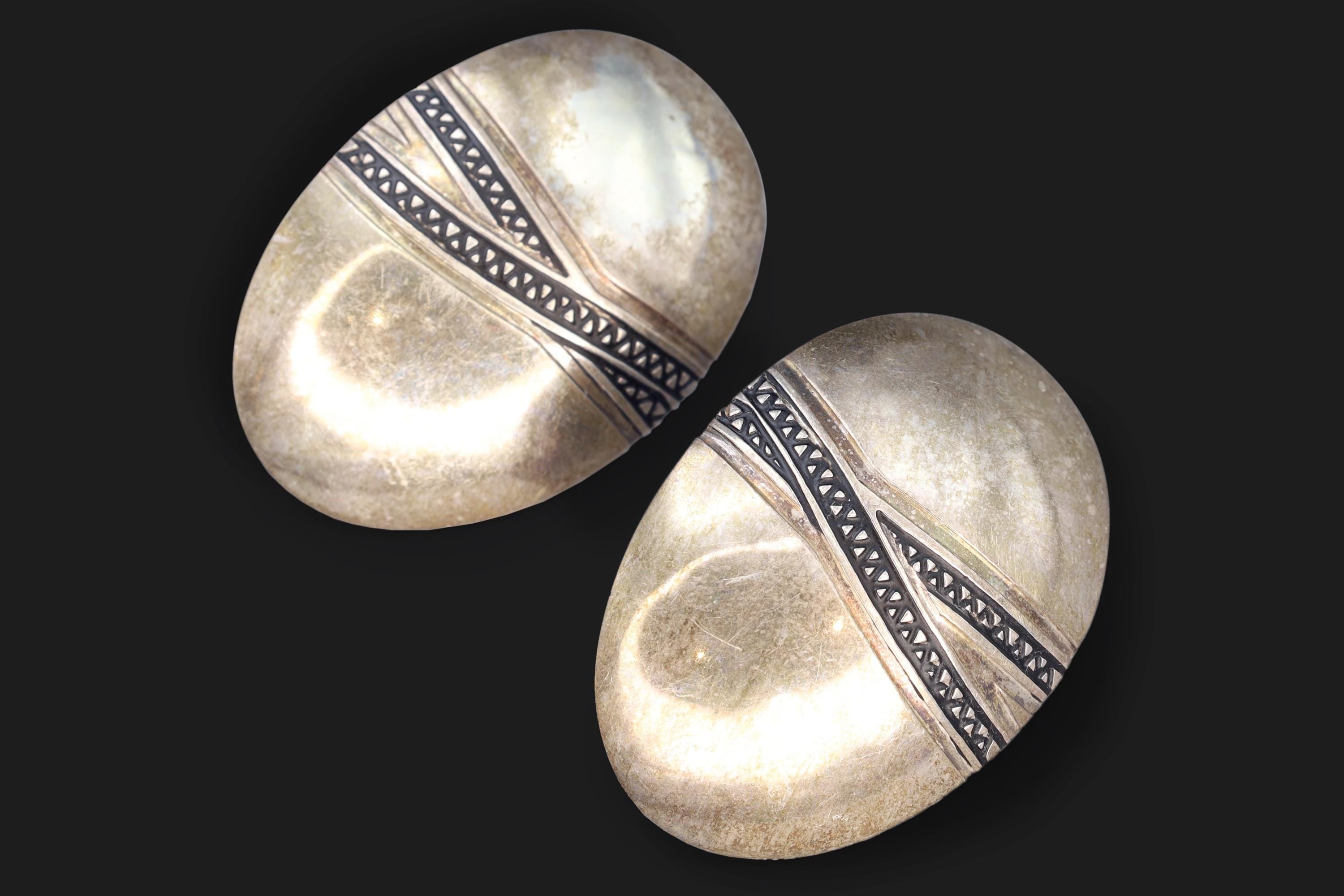 SyB Sandra Baker 1980s Large Stud Earrings, Navajo Ceramic Pot Shaped Studs, Southwestern Americana Folk Jewelry