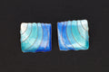Sea Water Blue Enamel And Gold Gilt Sterling Silver Earrings, Large Square Studs, Vintage 1980s Womens Jewelry, Retro Fashion Accessories
