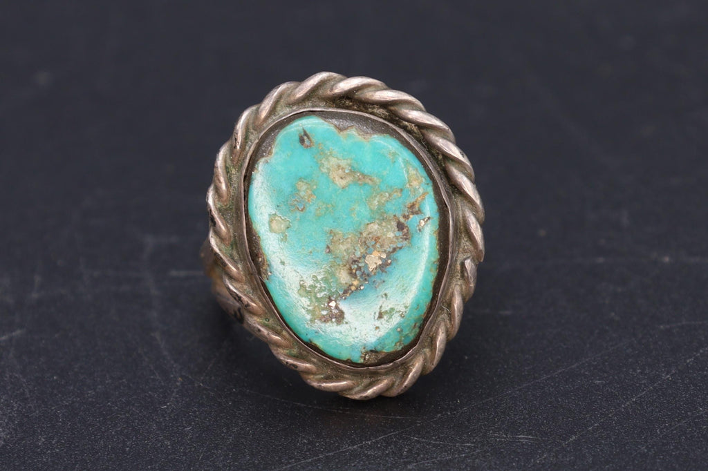 Turquoise Stone Ring Size 7 USA Charts, 925 Sterling Silver, NatAm Southwestern Americana Fashion Accessories, Navajo Style Jewelry