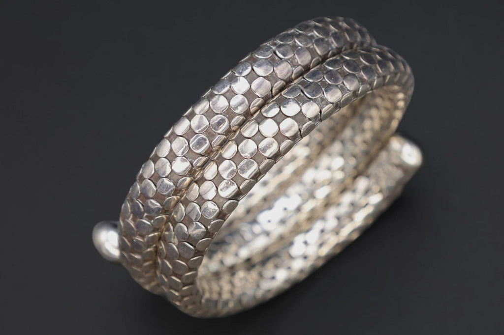 Cleopatra Snake Cuff By Fashion Designer John Hardy, 925 Silver Coiled Polka Dot Cable Bracelet, Vintage Retired Model